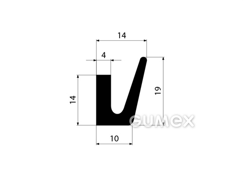 Gumový profil tvaru "U", 19x14/10mm, 70°ShA, NBR, -40°C/+70°C, čierny